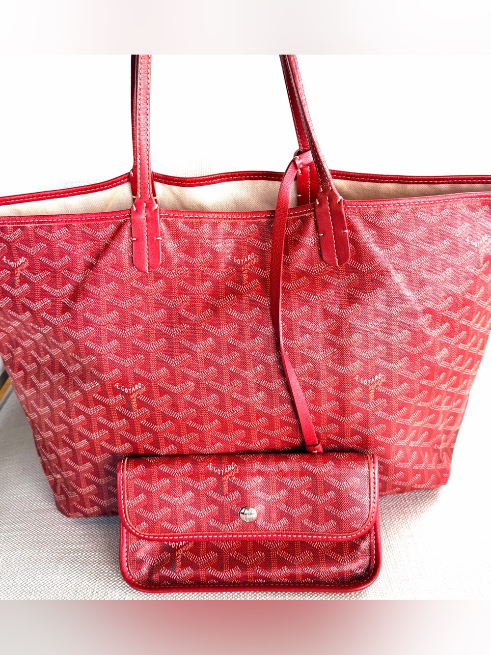 GOYARD Saint Louis PM Red Goyardine Tote Bag + Pouch